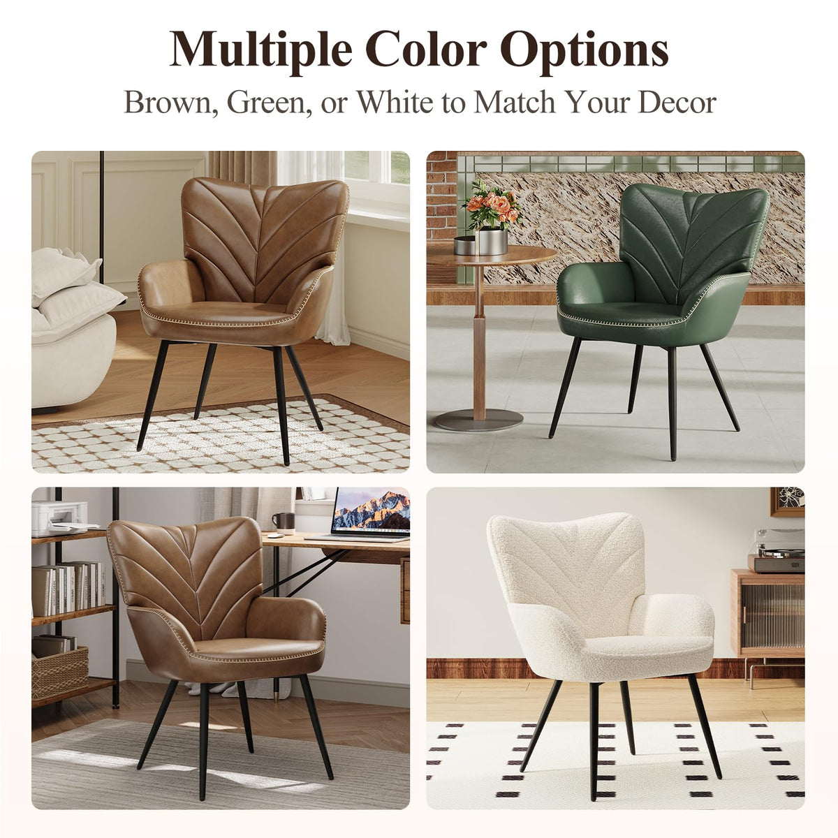 MALOL Mid-Century Modern Faux Leather Accent Chair for Living Room, Upholstered Armchair with Curved Ergonomic Back, High-Density Cushion & Metal Legs, Lounge Chair for Bedroom/Reading Corner