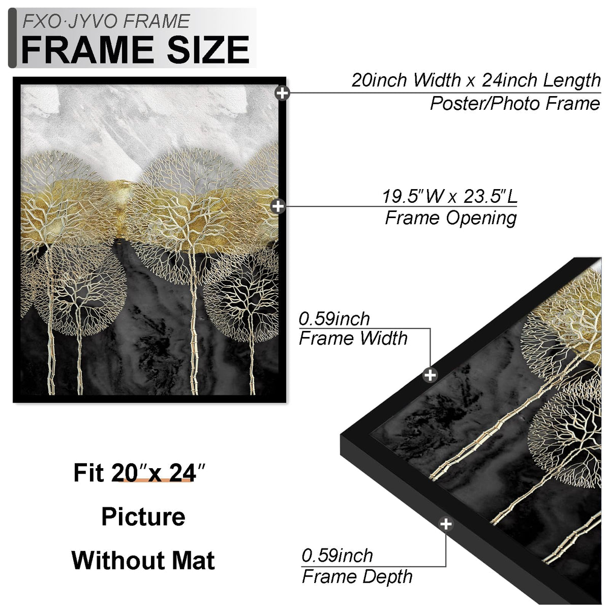 Fxojyvo 20x24 Picture Frame Set of 6, Display Poster 16x20 with Mat or 20 x 24 Without Mat, Light Weight and High Transparent 20 by 24 Frame for Wall - 6 Pack/Black/20 x24