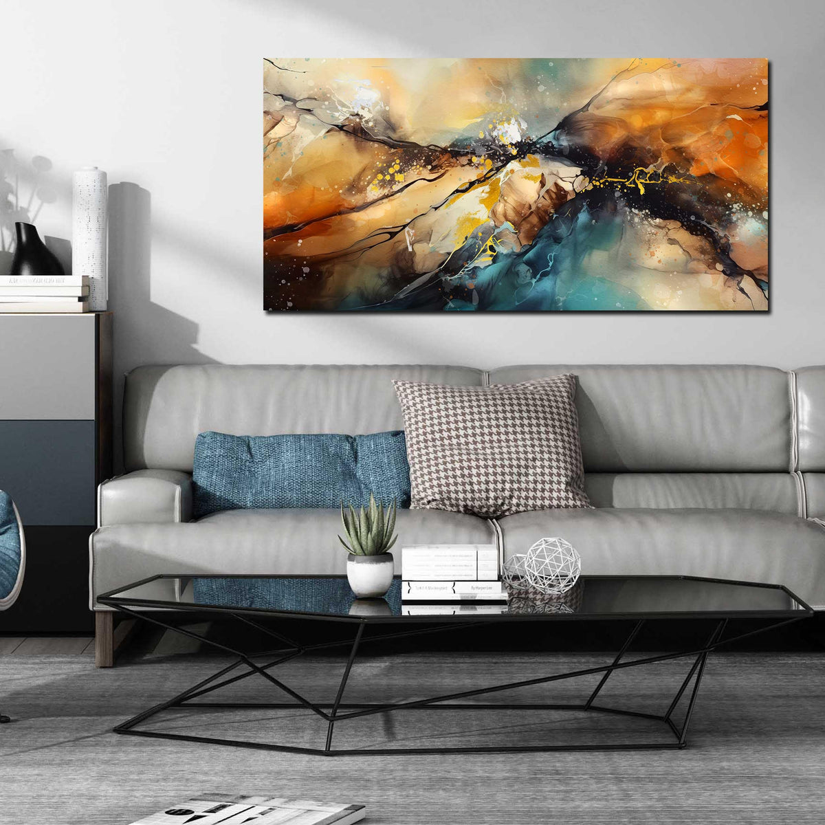 JKWALL77 Large Wall Paintings for Living Room - Yellow Pictures Wall Decor - Abstract Wall Art for Office Ready to Hang Size 29" x 59"