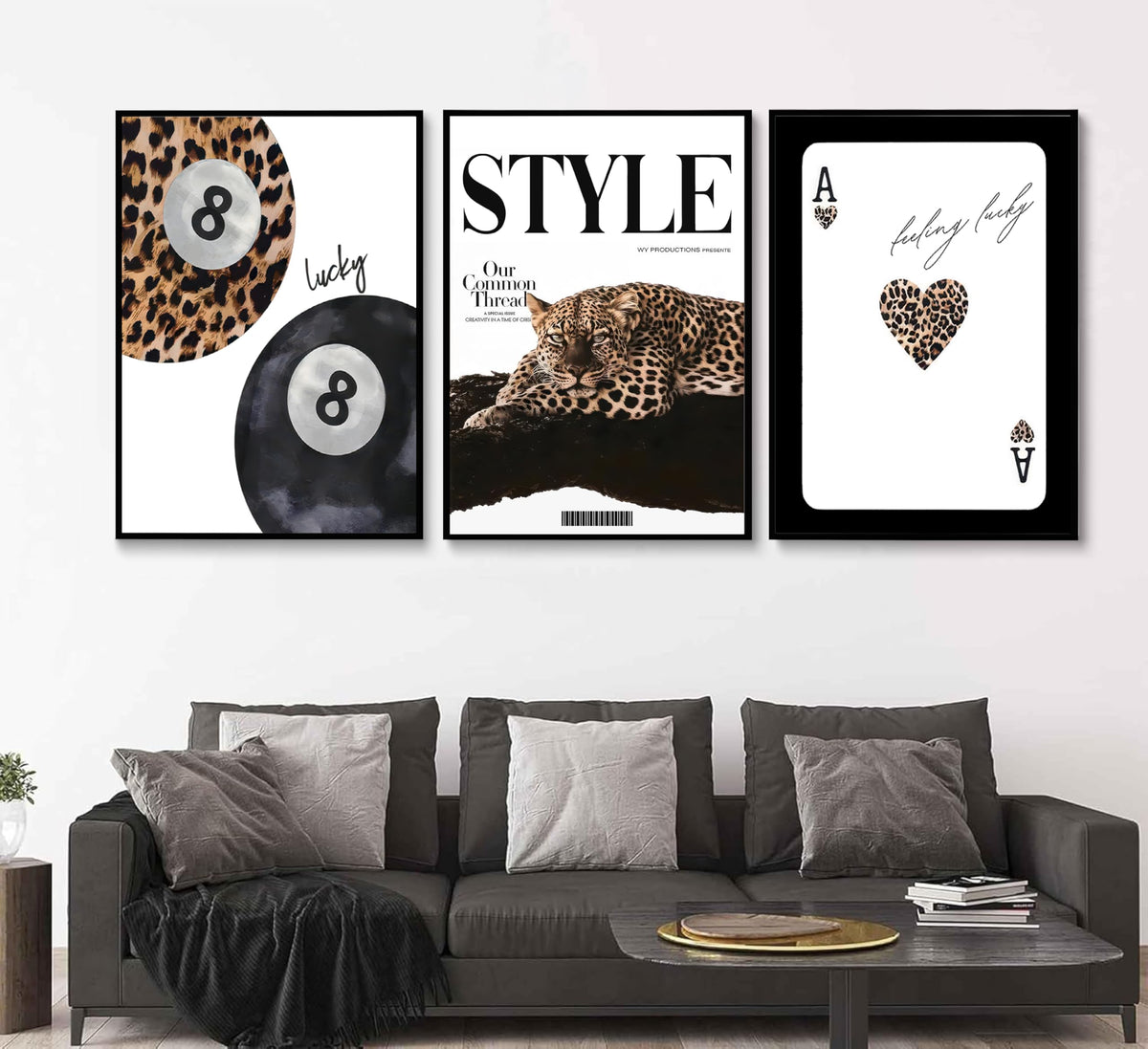 Trendy Leopard Set of 3 Canvas Wall Art Preppy Room Aesthetic Cheetah Cheetah posters Prints Funky Lucky 8 Ball Wall Decor Pictures for Girls Bedroom Apartment Dorm Unframed Decoration