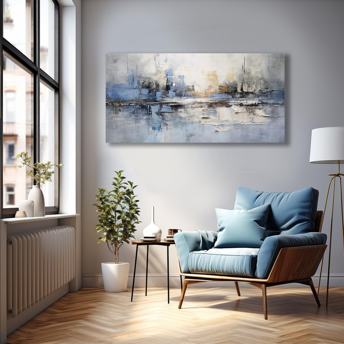 VHMING Abstract Wall Art Wall Decor Blue and Gray White Modern Canvas Wall Paintings Abstract Artwork for Living Room Bedroom Bathroom Office Home Decor Can Be Hung Directly 20"x 40"