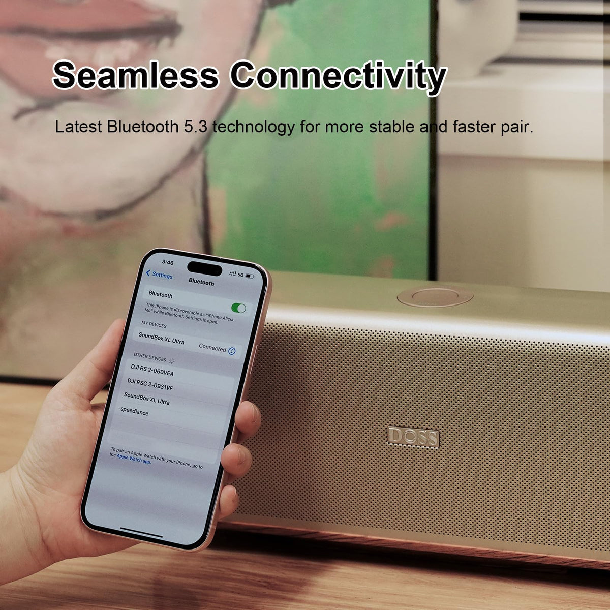 DOSS SoundBox Ultra Bluetooth Speaker with 2.1 Channel Audio, 80W Superior Sound with Deep Bass, Two DSP Technologies, 18H Playtime, BT 5.3, Wireless for Home, Office, Livingroom-Gold