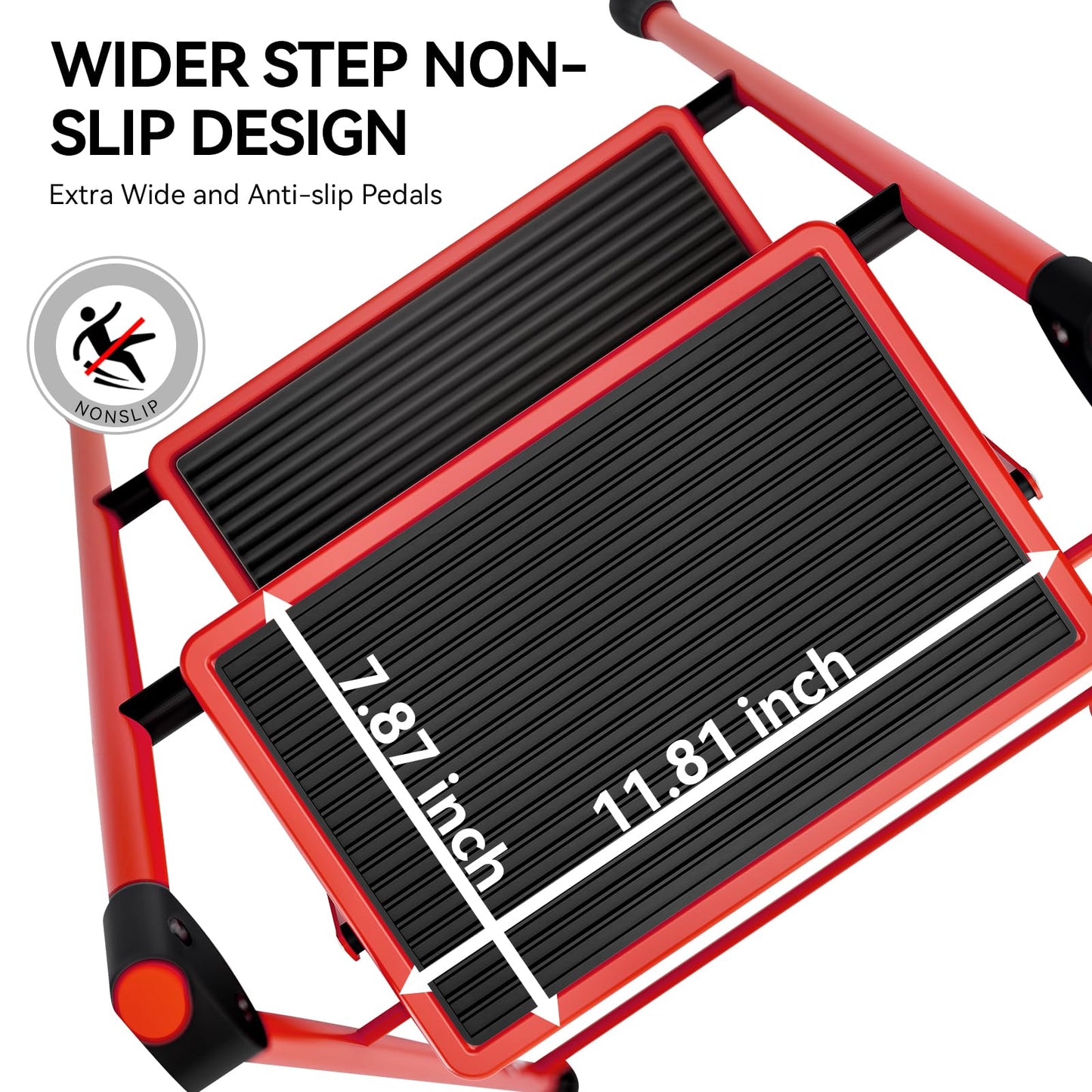 KINGRACK Step Ladder, Folding Ladder with Non-Slip and Wide Pedal, Small Ladder with Handle, Heavy Duty Steel Stool, Lightweight Step Ladder (Red, 3 Step Stool)