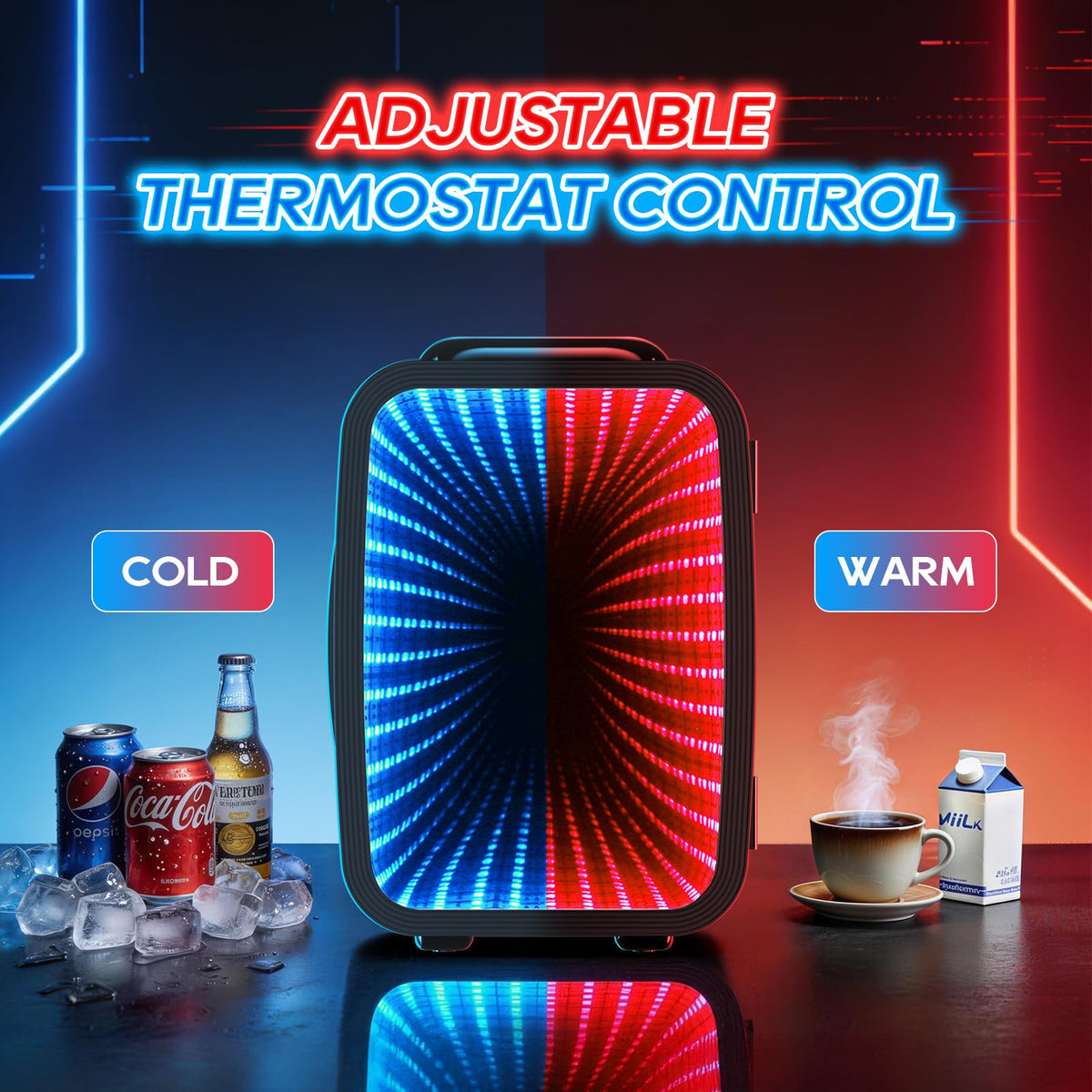 BEICHEN Mini Fridge, 4L/6 Can Small fridge with Dimmable Gaming Light for Bedroom,Office,Gaming room and Car,AC/DC Portable Thermoelectric Cooler & Warmer for Food, Drinks, Skincare,Black