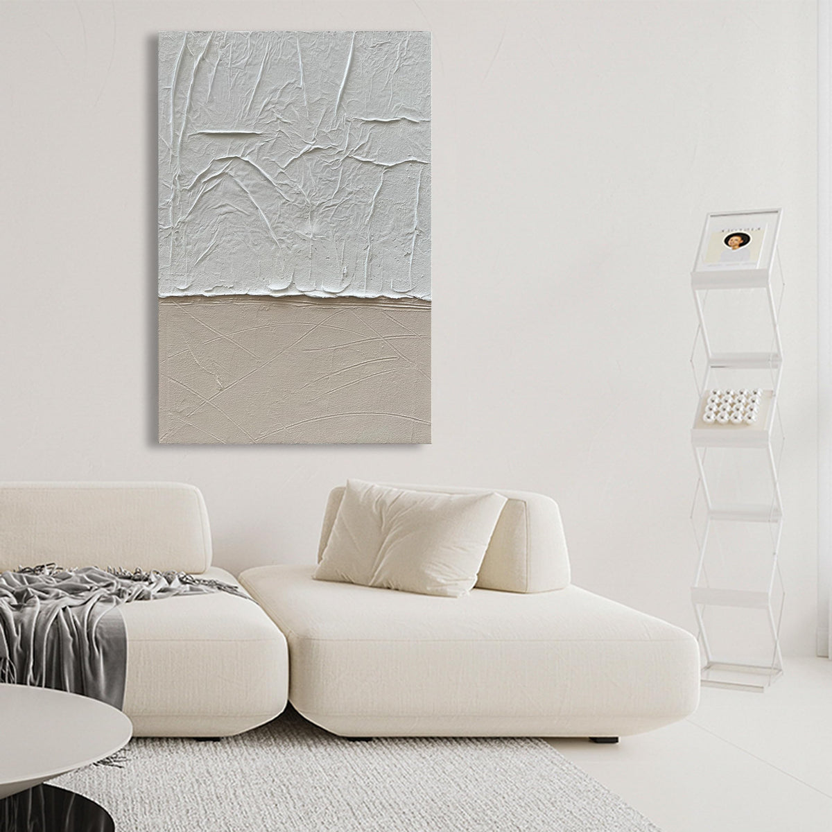 NANKAI Art 45x30 Inches Modern Minimalist Art Painting White and Grey Abstract Art Oil Painting Home Office Corridor Wall Decoration Art