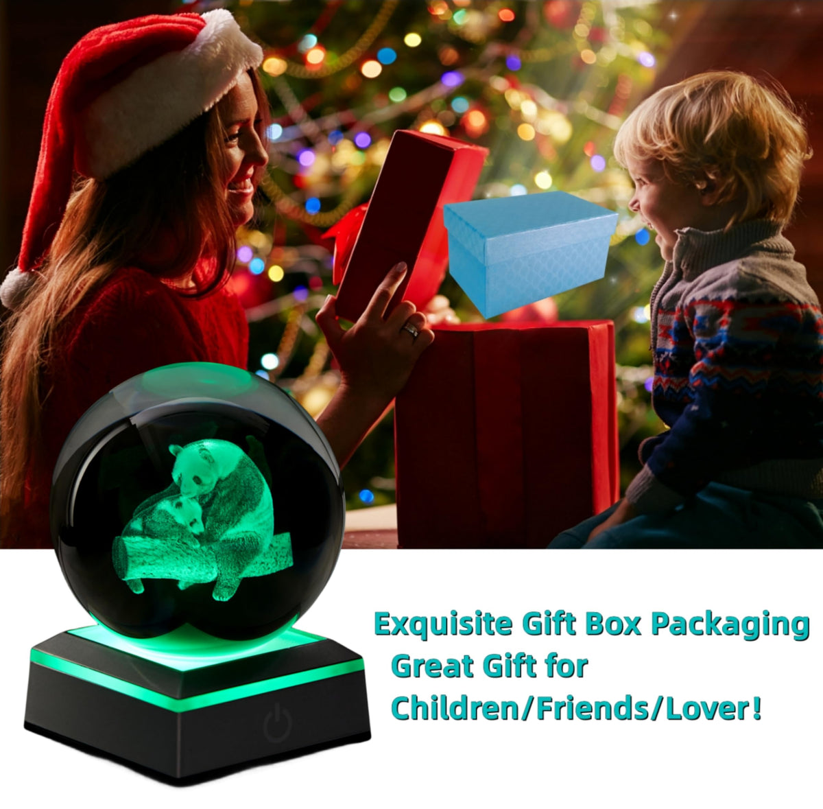 DIGFPWT Panda Crystal Ball Lamp,3.15 inch 3D Panda Crystal Ball Night Light with LED Colorful Lighting Touch Base, Panda Lamp Gift for Friends (Panda)