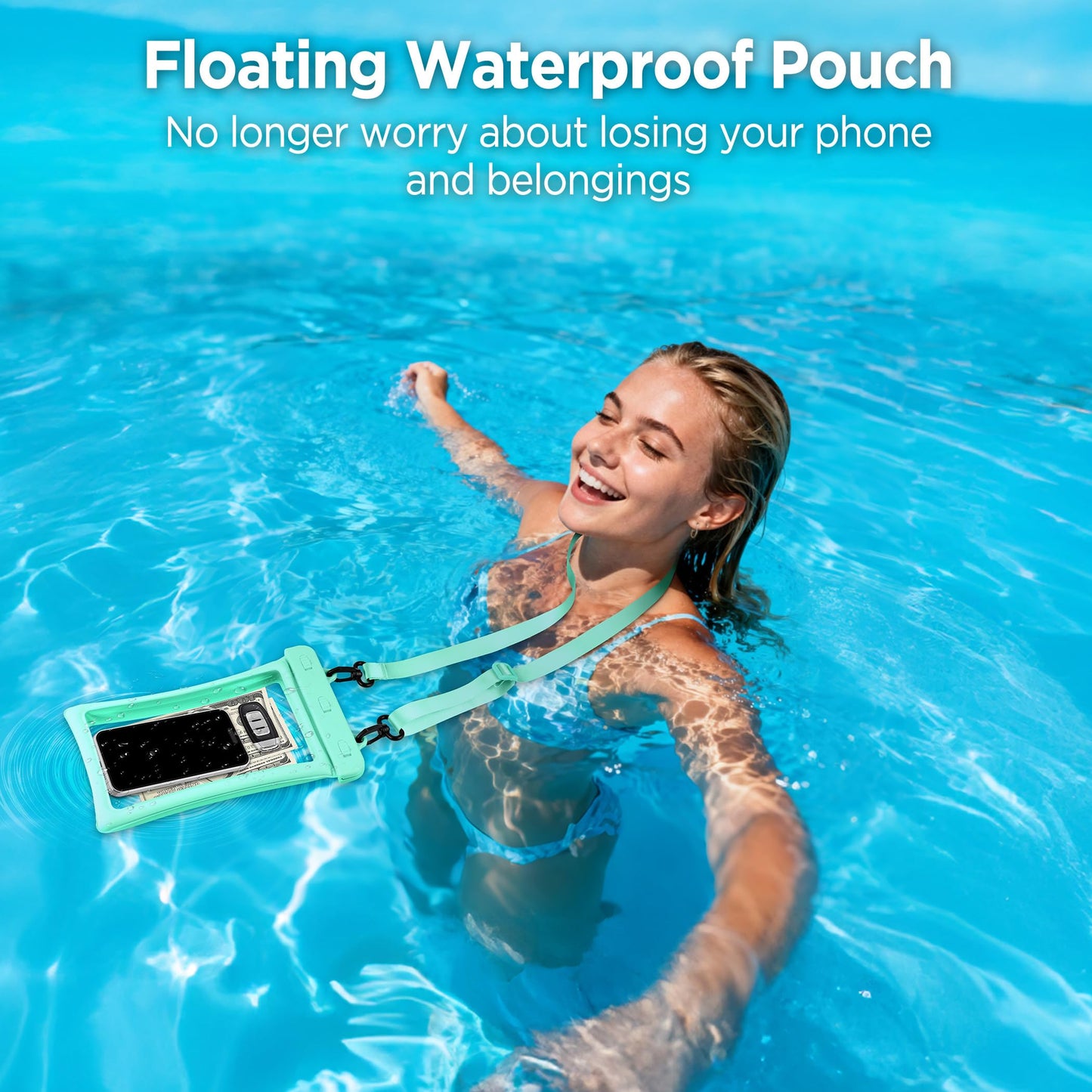 CACOE [Floatable Floating Universal IPX8 Waterproof Phone case 2 Pack-Up to 10.0",Adjustable Lanyard Phone Pouch,Cellphone Dry Bags for Vacation Beach Pool Kayak Cruise Travel Essentials（Black+Green）