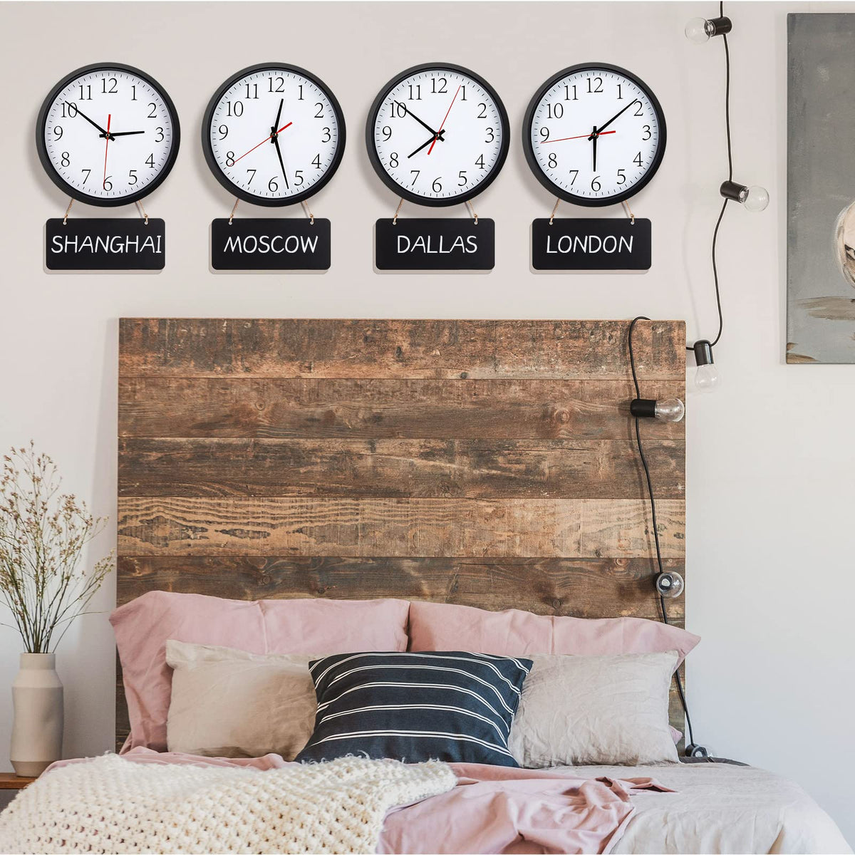 Juinte 4 Pcs Silent Wall Clocks 10 Inch with Chalkboards and Marker, Battery Operated Round Multi Time Zone Clocks for Home, Kitchen, School, Office, Reception Areas, Classroom Decor