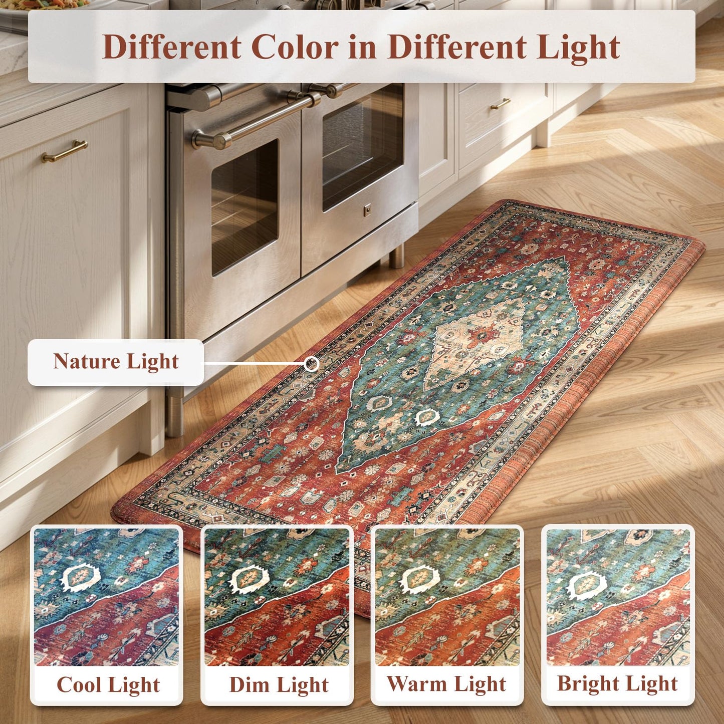 Collive Boho Kitchen Mats 2PCS, Cushioned Kitchen Mat for Floor Anti Fatigue Waterproof Kitchens Rugs Set of 2, Non Skid Comfort Standing Rug for Office, Sink, Laundry, 17.3"x29"+17.3"x47"