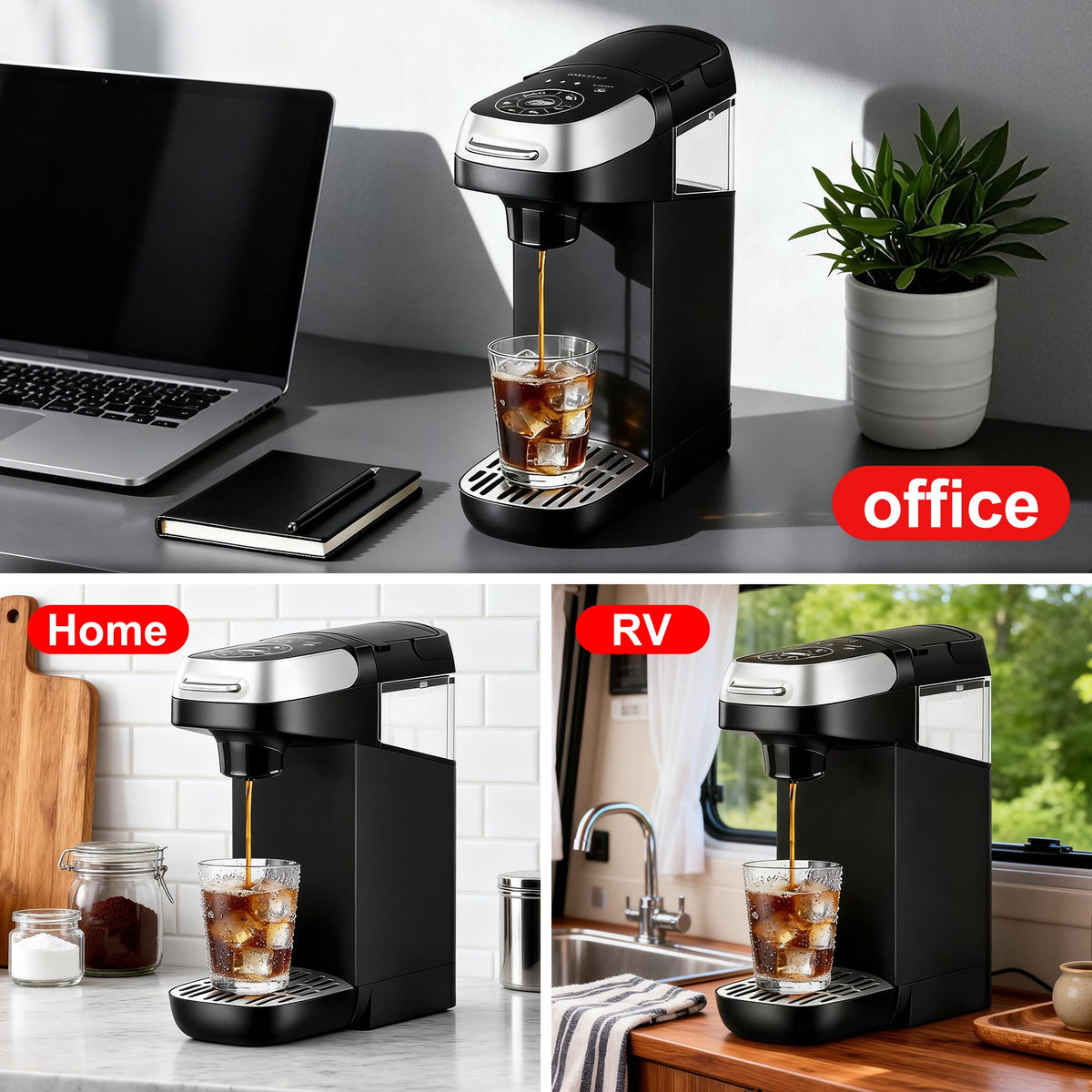 Greatogo Small Single Serve Coffee Maker for K Cup and Ground Coffee, Fast Brew One Cup Coffee, 6 to 12 oz. Brew Sizes, Machine with Descaling Reminder and Water Window, Black