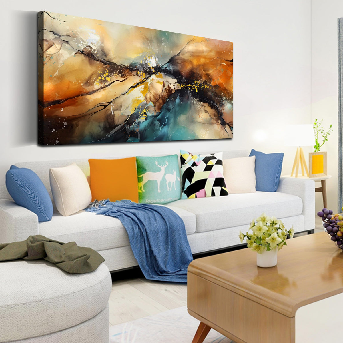JKWALL77 Large Wall Paintings for Living Room - Yellow Pictures Wall Decor - Abstract Wall Art for Office Ready to Hang Size 29" x 59"