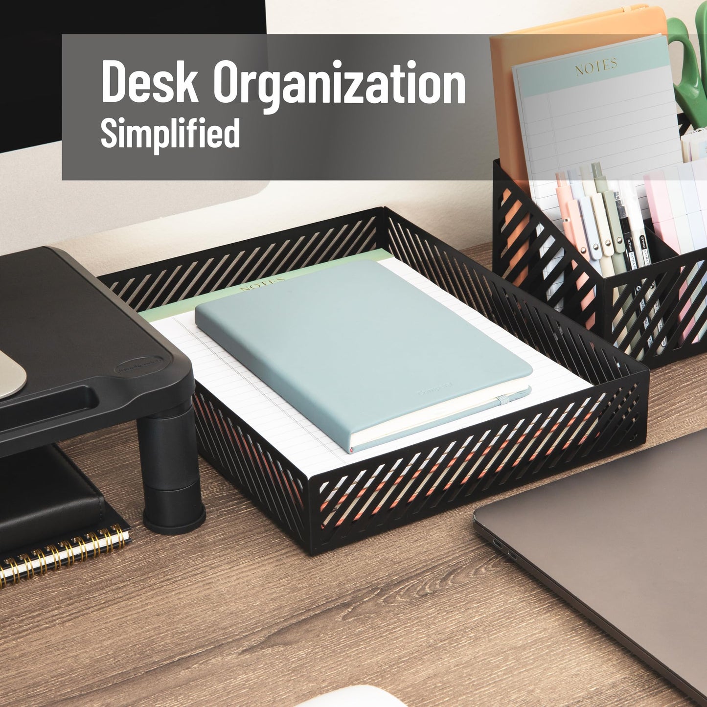 Mind Reader Metal Letter Size Paper Tray, Desktop Document Organizer with Non-Slip Pads, Office Desk Accessory Tray, Metal, Black