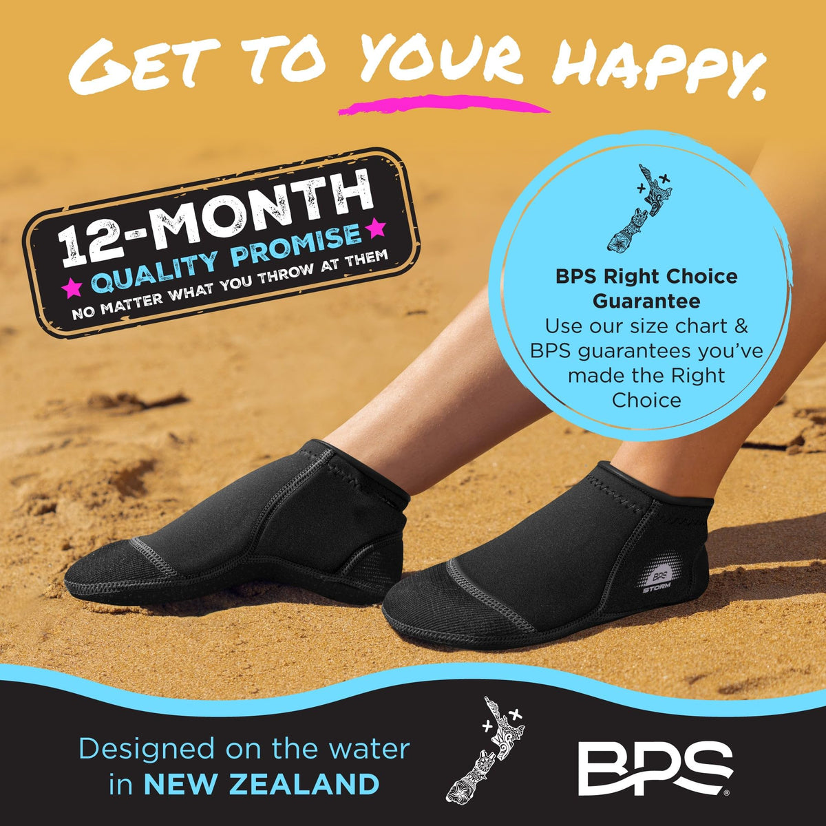 BPS Storm Neoprene Socks (Black/Lilac Logo V2, XS)