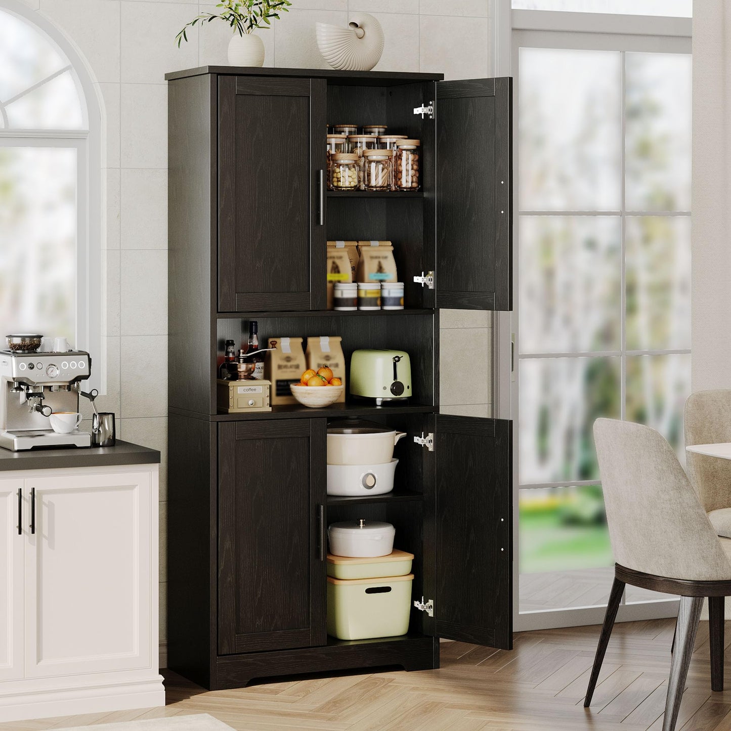 GarveeHome 70in Tall Kitchen Pantry Cabinet, Storage Cabinet with Doors and Adjustable Shelves, Freestanding Cupboard for Living Room, Dining Room, Bathroom, Black
