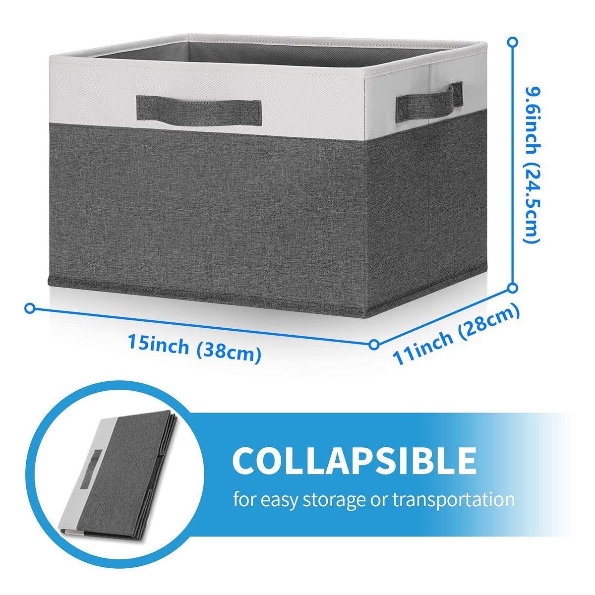GhvyenntteS Large Fabric Storage Bins with 3 Handles, 15x11x9.6 Inch Storage Baskets for Shelves, Foldable Closet Storage Bins for Shelves, Closet Organizers and Storage Boxes 3 Pack