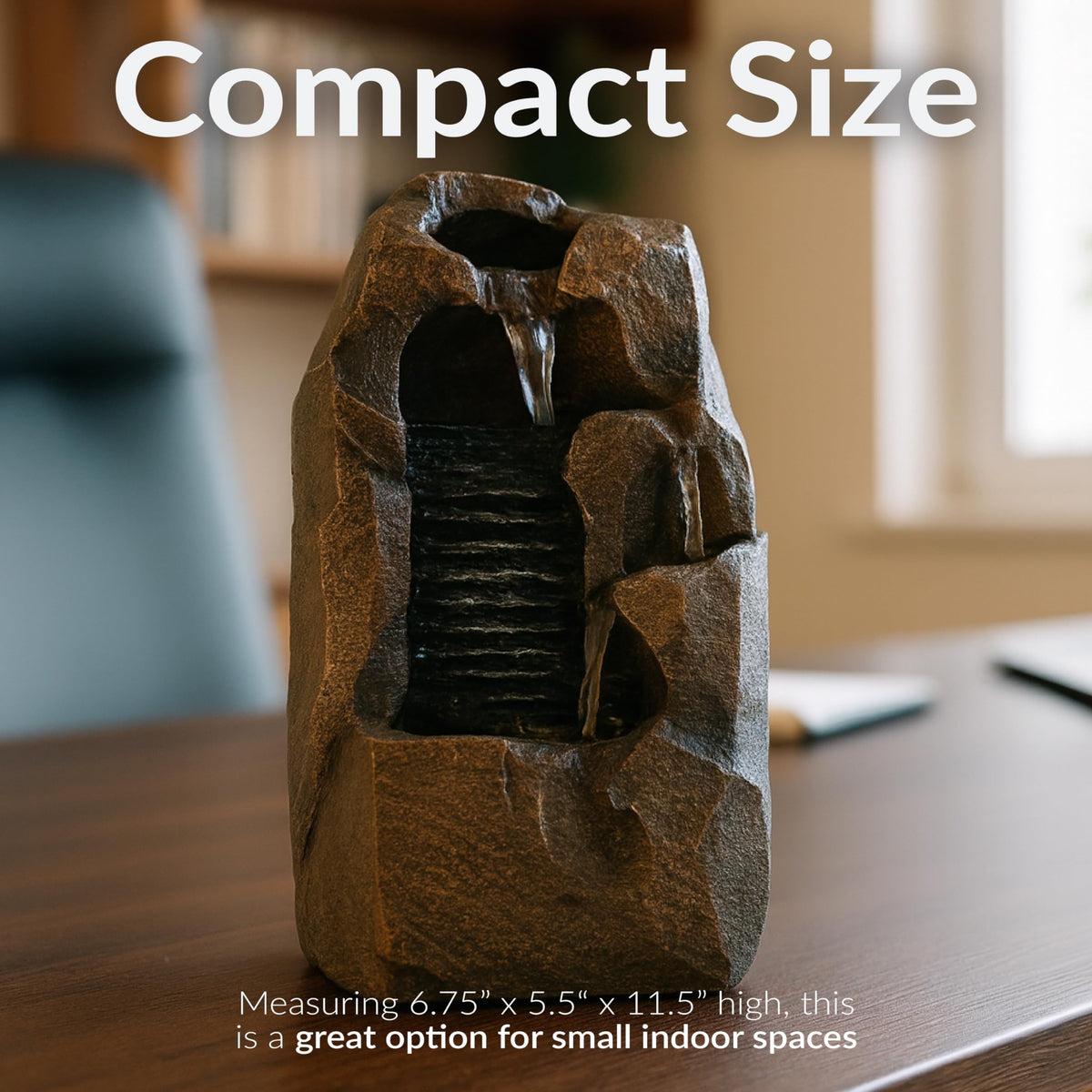 Sunnydaze Stony Rock Tabletop Water Fountain - 11 Inch Relaxing Indoor Desktop Water Fountain - Office, Bedroom, Living Room