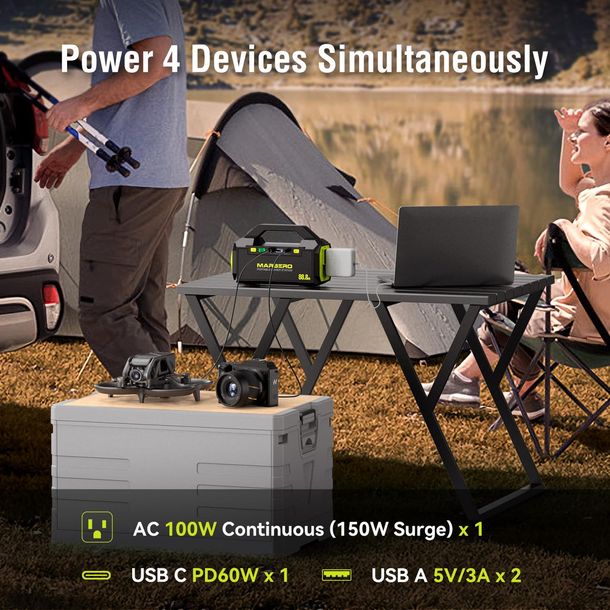 MARBERO Portable Power Station 88.8Wh Camping Portable Charger with Flashlight High Lumens Fast Charging Power Bank with AC Outlet 100W (150W Surge) for Hiking Hurricane Backup Emergencies
