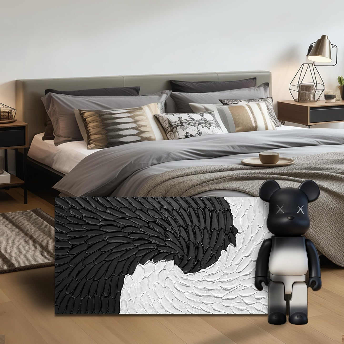WVMAPTA Abstract Painting Wall Art for Living Room Black and White Wall Decor for Office Hand Painted Wall Art for Bedroom 20 x 40 Inch