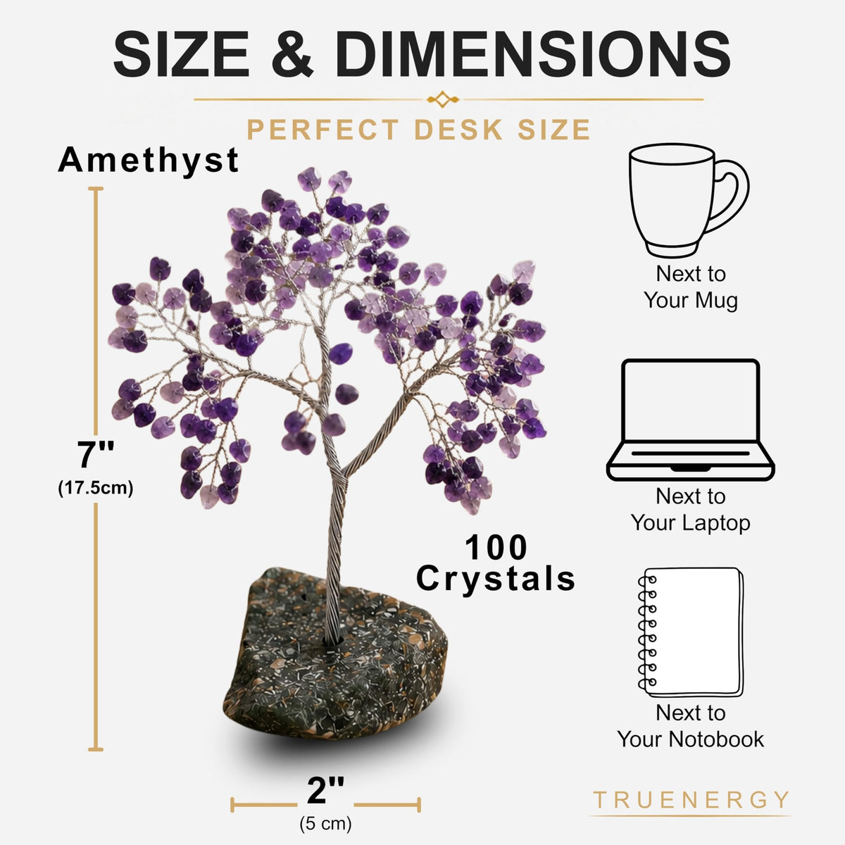 TRUENERGY Amethyst Crystal Tree – 100 Natural Stone Chips on Genuine Rock Base | 7" Handcrafted Wire Tree for Home Decor, Reiki Healing & Meditation | Calm the Mind, Elevate the Spirit | Unique Gift