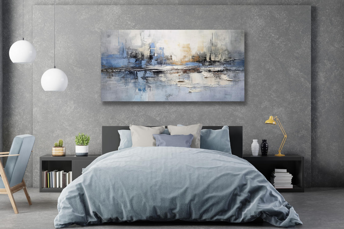 VHMING Abstract Wall Art Wall Decor Blue and Gray White Modern Canvas Wall Paintings Abstract Artwork for Living Room Bedroom Bathroom Office Home Decor Can Be Hung Directly 20"x 40"
