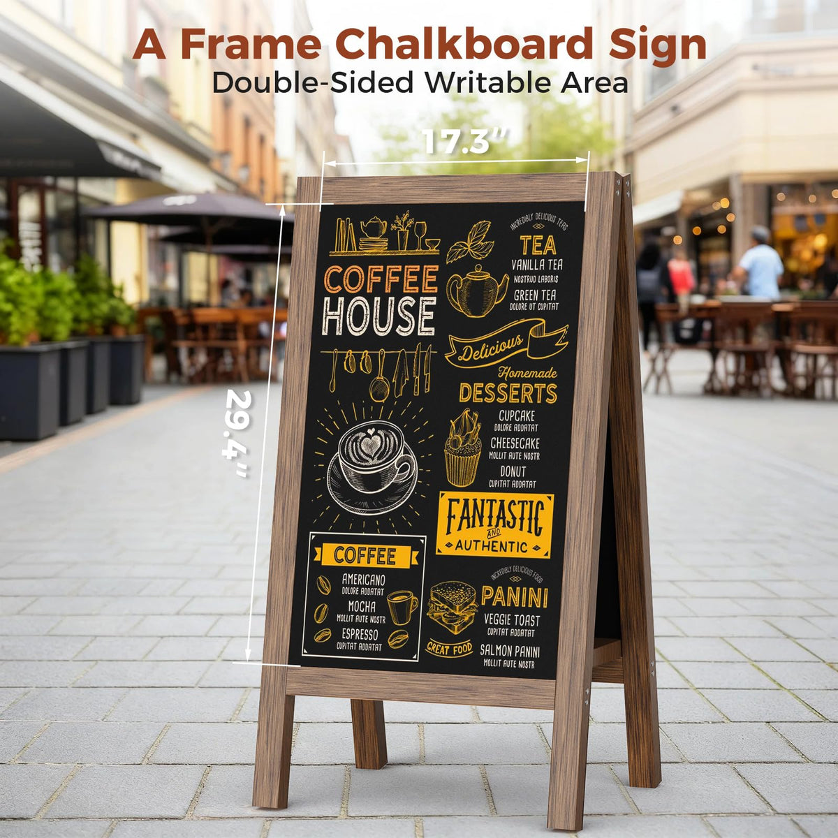 Vexiora Solid Wood A Frame Chalkboard Sign 40"x20", Magnetic Double Sided Sandwich Board, Upgraded Bottom Brace Stable Sidewalk Sign with 8 Liquid Chalk for Cafe Restaurant Wedding Home Business