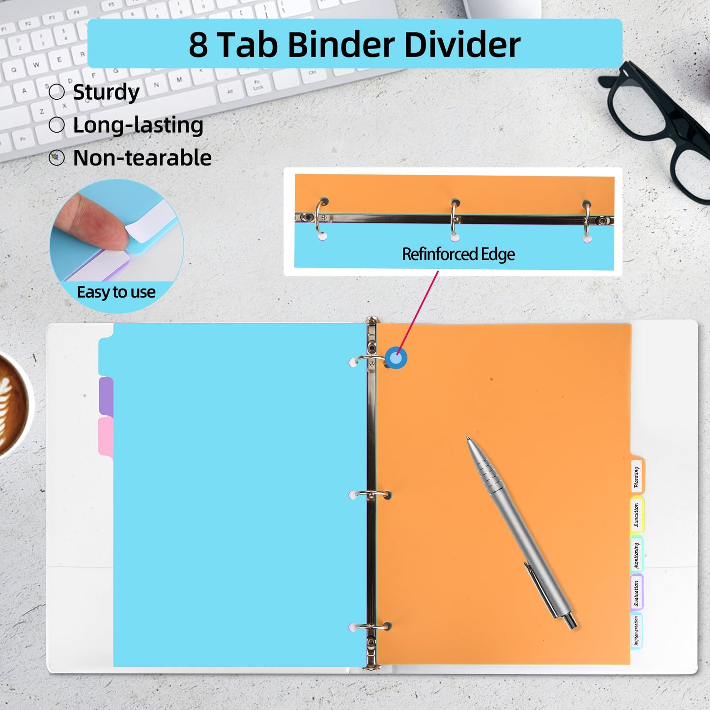 3 Ring Binder Dividers with TAB,48PCS/6 Set Plastic File Dividers,8 Tab 3 Hole Punch Dividers,Pastel Color,Letter Size,6 Sets