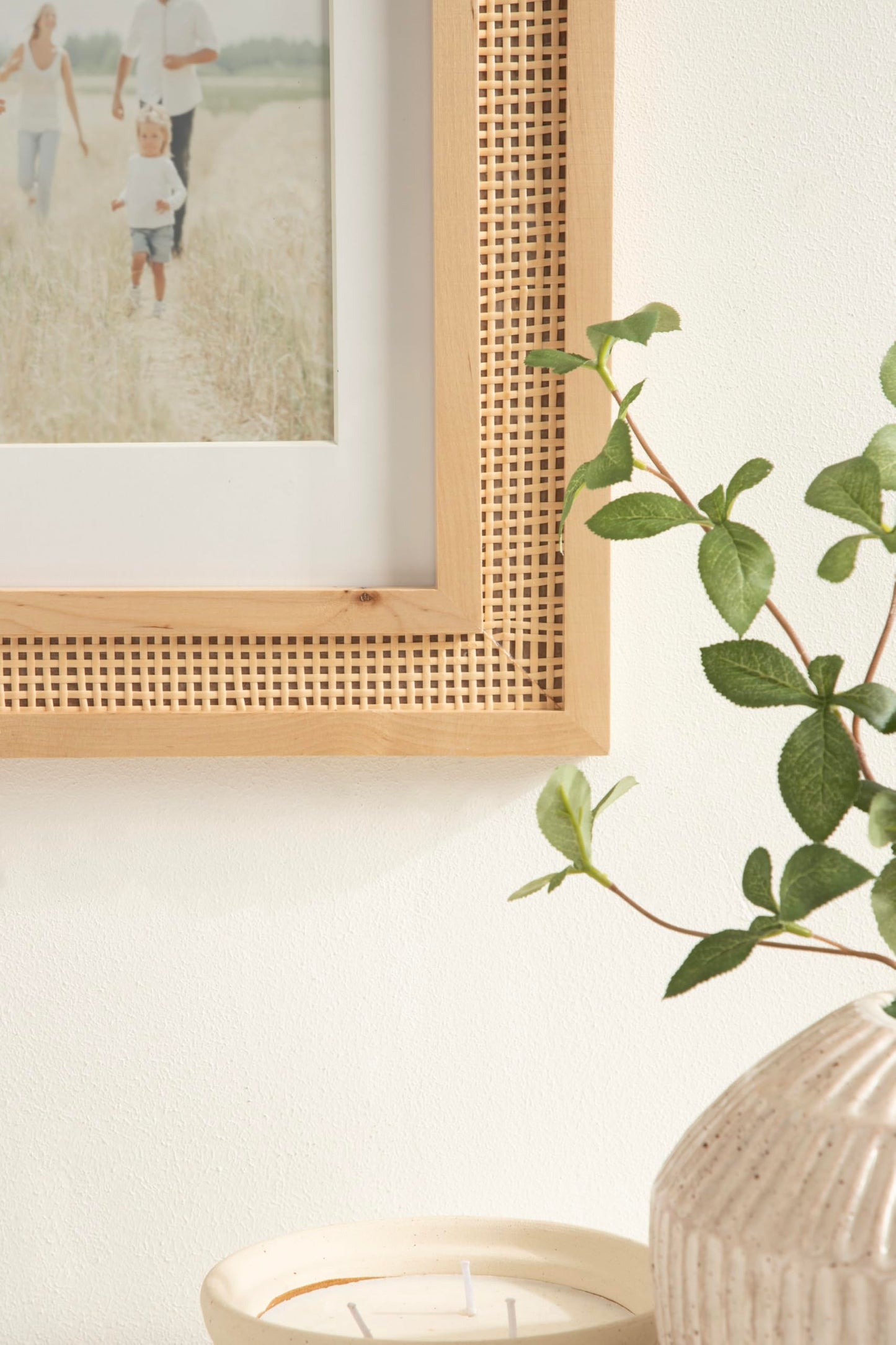 Kate and Laurel Corah Modern Faux Rattan Picture Frame Set of 2, 11 x 14 matted to 8 x 10, Natural, Boho Two-Piece Glass Photo Frame Set for Gallery Wall Design in Living Room Wall Decor