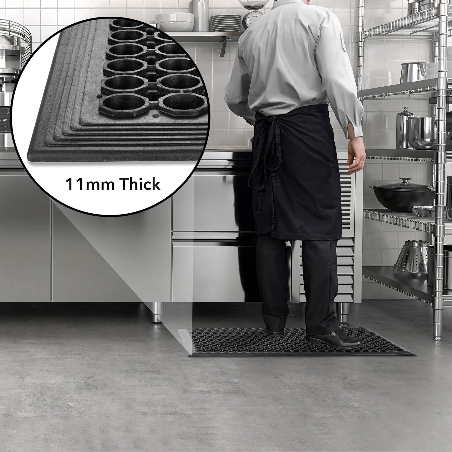 GRIDMANN Rubber Floor Mat, 24" x 36" Anti-Fatigue Drainage Mat, Non-Slip and Grease Resistant for Restaurants, Commercial Kitchens, Bar Floors, Black