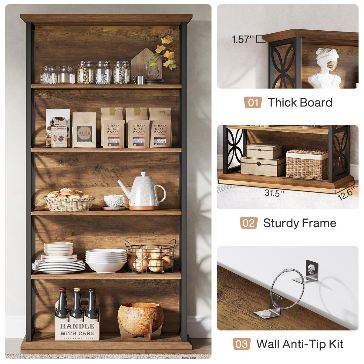 Tribesigns 6-Tier Tall Bookshelf, 71" Industrial Bookcase with Metal Frame, Freestanding Open Storage Shelves for Home Office, Living Room, Bedroom