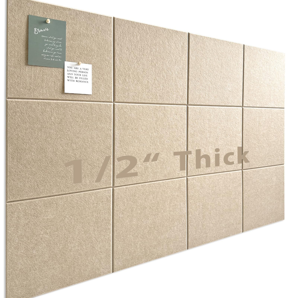 Large Cork Board for Office Wall Decor,48"x36"-12 Pack Felt Wall Tiles with Safe Removable Adhesive Tabs, 1/2" Thick, Felt Bulletin Board Pin Board Cork Boards for Walls - Tan