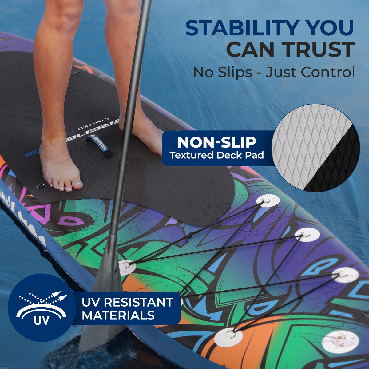 SereneLife Inflatable Stand Up Paddle Board - Wide Stable Design, Non-Slip Deck for Adults & Youth with Premium Paddle Board Accessories: Carry Bag, Dual Action Pump, Paddle, Ankle Leash - 10'6"