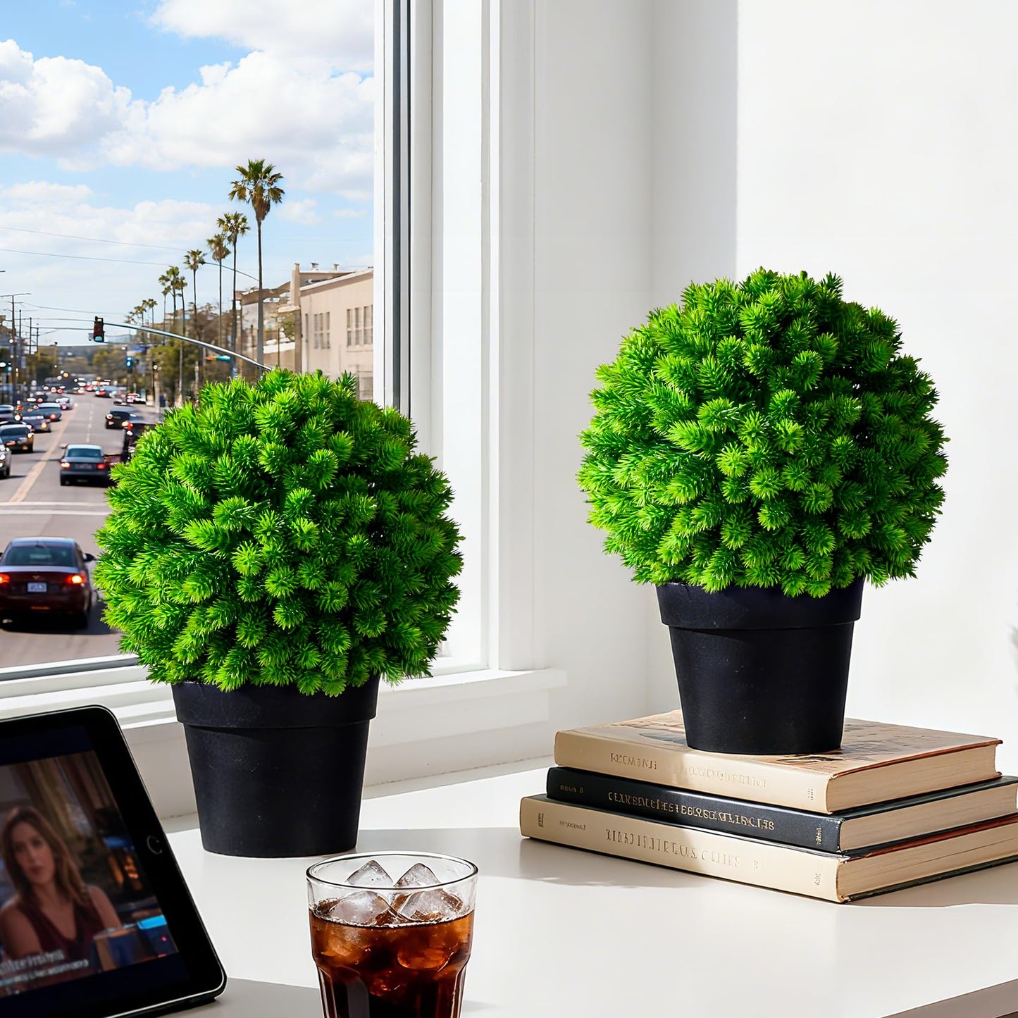 Bailikang 2PCS Artificial Boxwood Topiary Ball Plant, Artificial Plants Decor Fake Potted Plants for Desktop, Bookshelf, Fireplace with Realistic Leaves in Decorative Pot