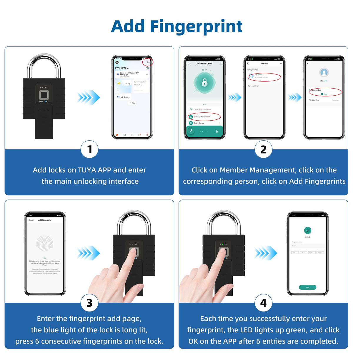 KENRONE Smart Padlock with Keys, Heavy Duty Fingerprint Padlock, Remote Authorization via Phone, with Rest Key and 2 Keys,Waterproof Padlocks for School Locker,Truck,Warehouse,Gate,Office,Door
