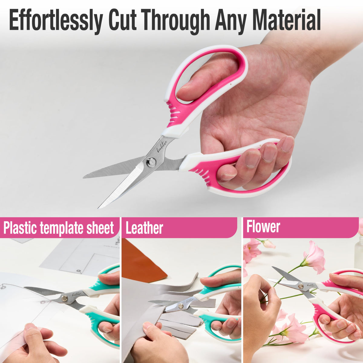 Beaditive Multipurpose Craft Scissors - High-Leverage Crafting Scissors with Sharp Carbon Steel Blades - Ergonomic Sewing Scissors for Heavy Duty Projects - Safe Office, Scrapbook, Leather Scissors
