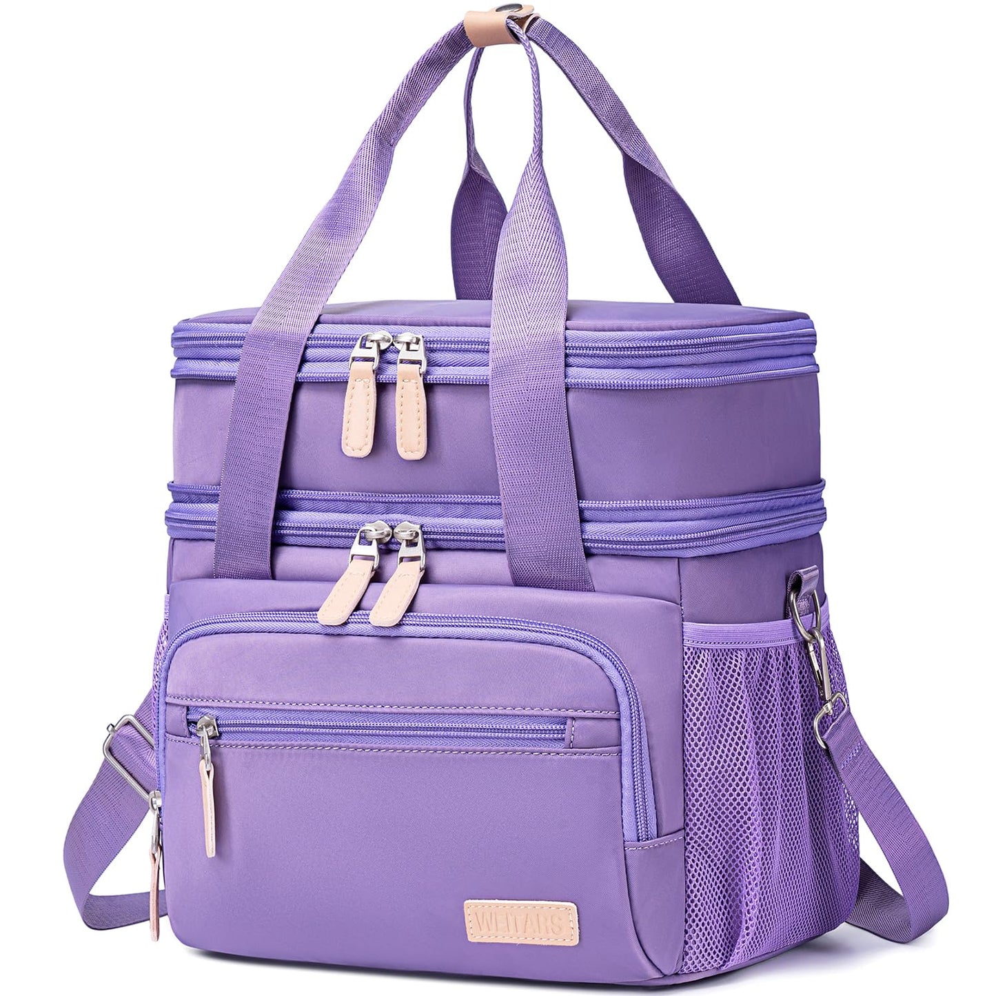 Weitars Insulated Lunch Box for Women Men-Dual Compartment Waterproof Reusable Large Lunch Bag Wide-Open Tote Cooler Bag For Working Picnic Hiking (15L) (Purple)