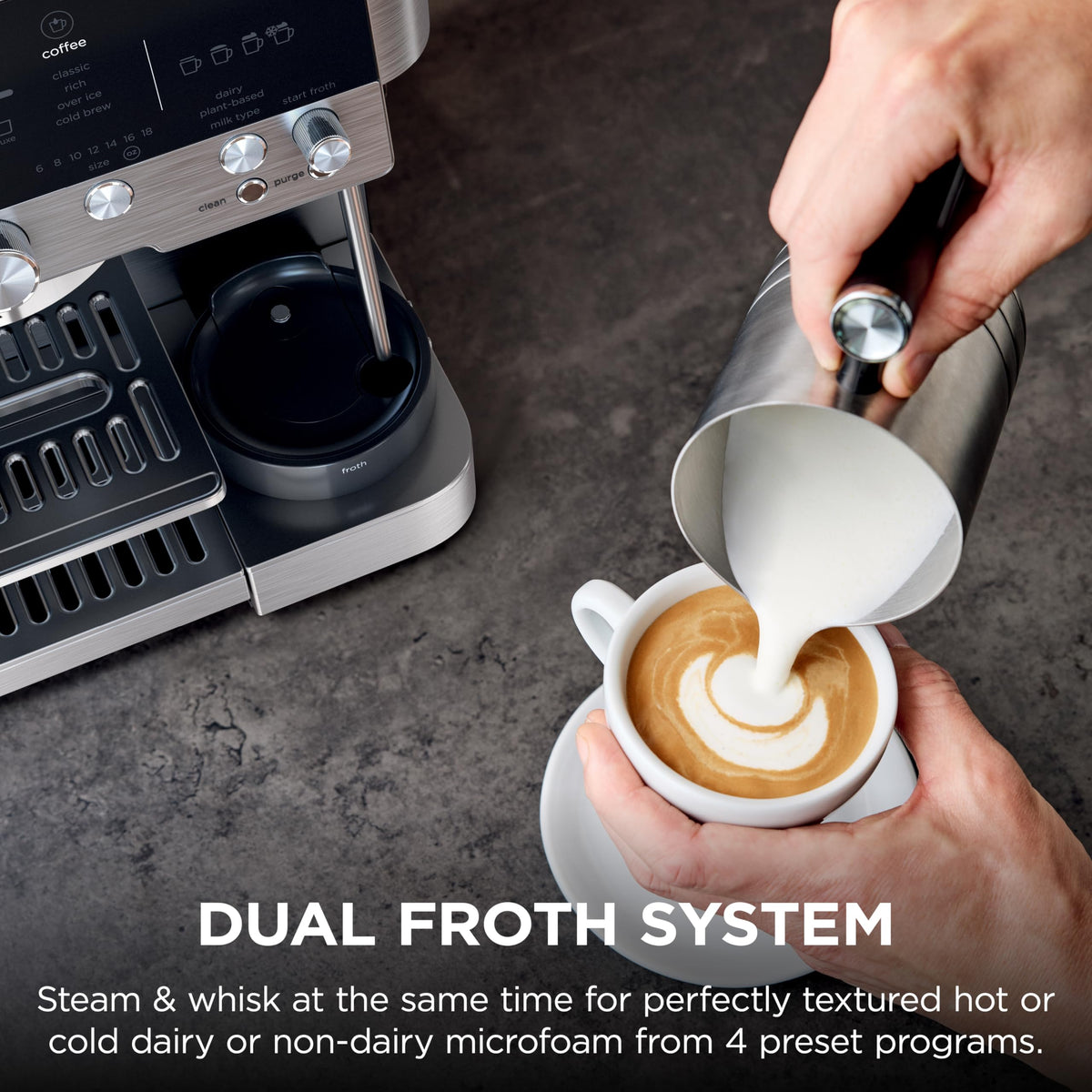 Ninja Luxe Café Premier 3-in-1 Espresso Machine, Drip Coffee, & Rapid Cold Brew | Built-in Coffee Grinder, Hands-Free Milk Frother, Assisted Tamper for Cappuccinos & Lattes | Stainless Steel | ES601