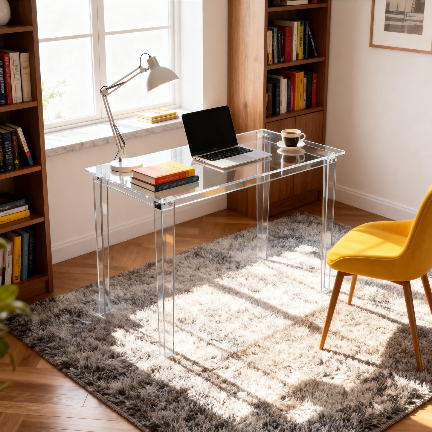 solaround Acrylic Desk, Clear Modern Writing Table for Home Office (Clear, Nomal)