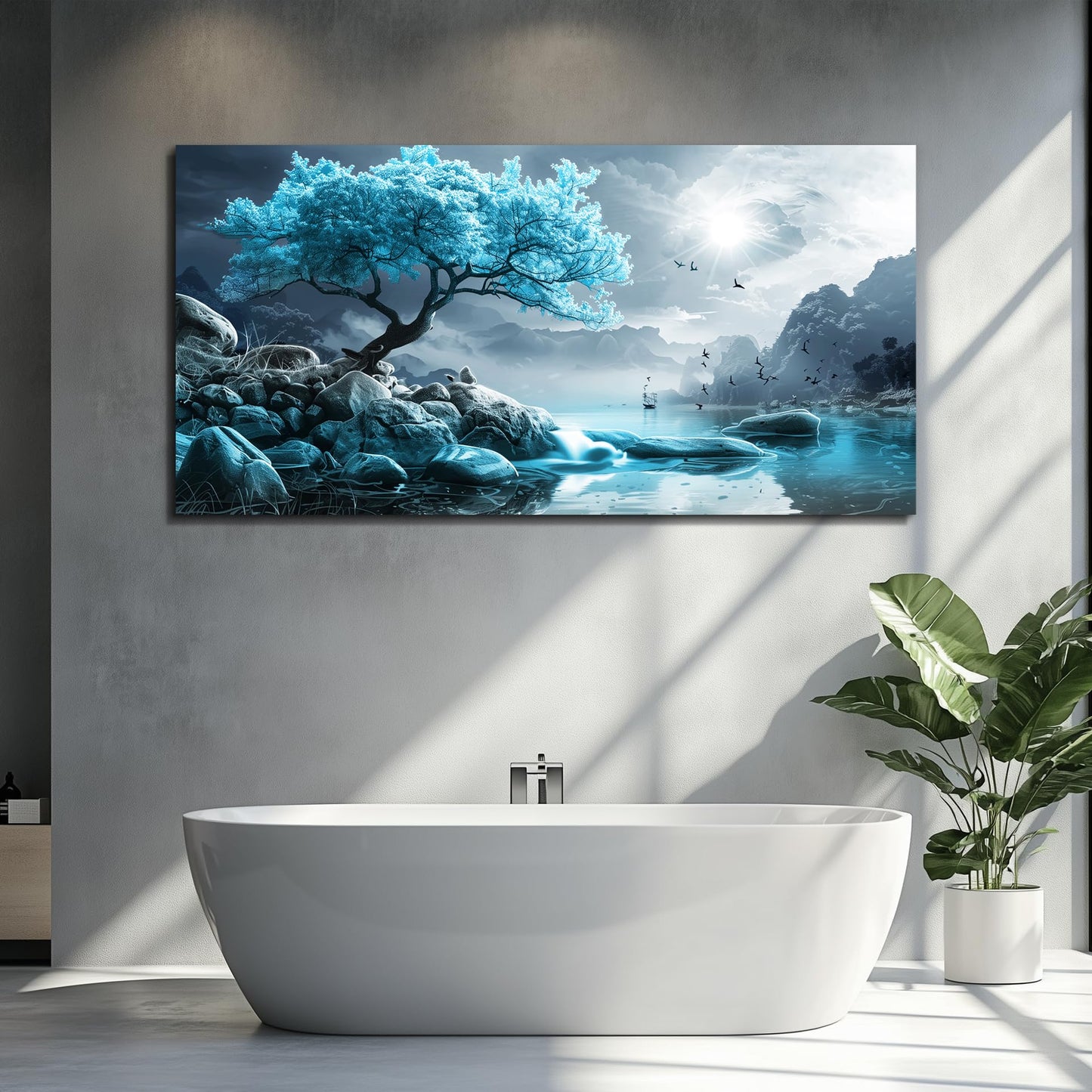 KELIYUAN Canvas Wall Art For Living Room Bedroom Wall Decor Black And White Landscape Pictures Blue Tree Wall Painting Modern Home Decoration For Room Office Works Framed Canvas Art Prints 20x40in