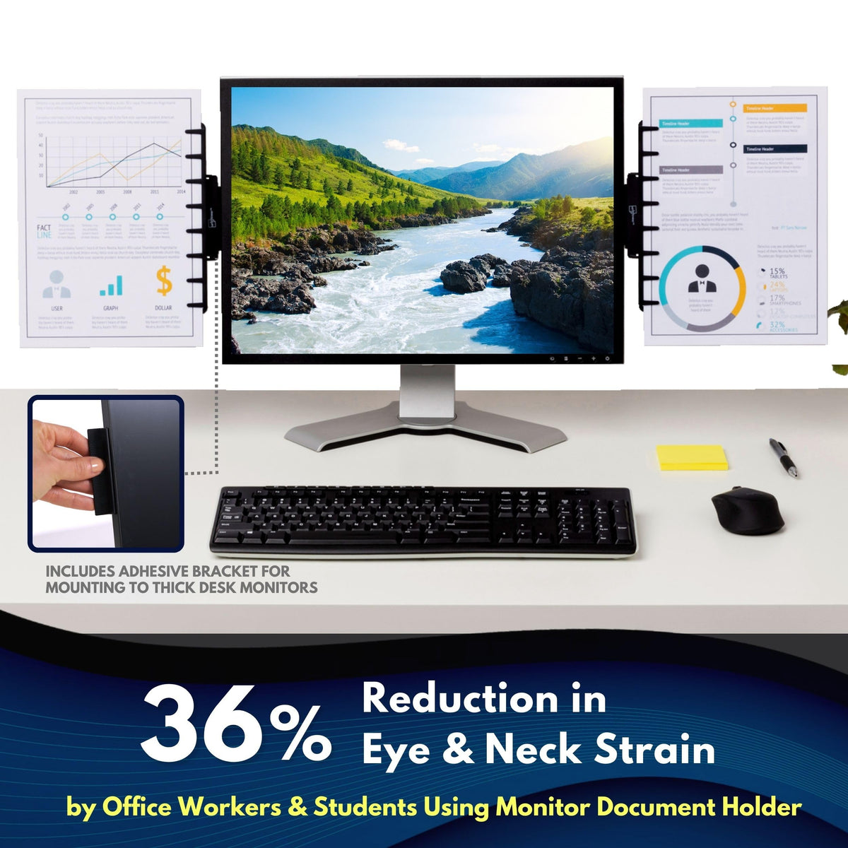Note Tower Monitor Document Paper Holder for Typing | Clips to Laptops & Desktop Monitors I Reduces Eye & Neck Strain | Portable Copy Holder for Desk | Sticky Note Stand & Monitor Memo Board | Black