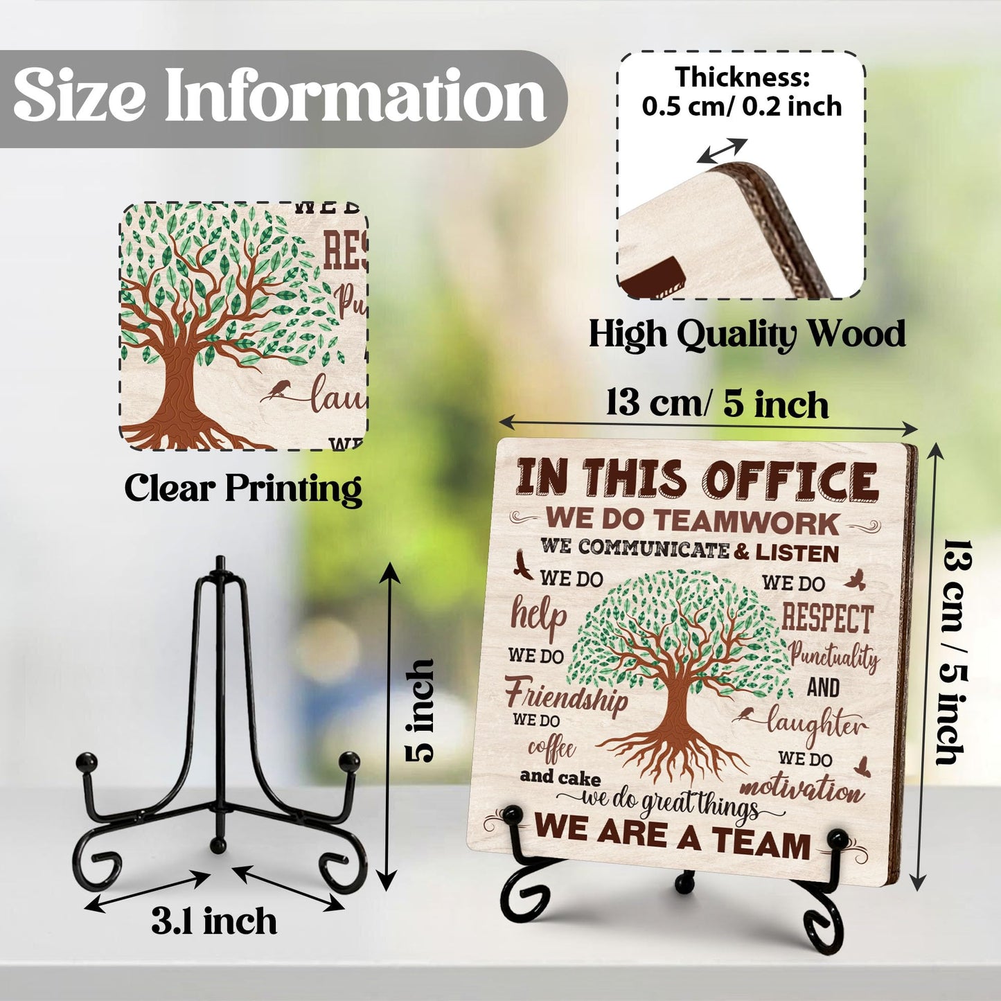 Team Definition Gifts for Women Men, Teams Signs for Work, In This Office We Are A Team Wooden Sign with Stand, Thank You Gifts for Coworkers Employees, Home Office Desk Decor, 5"x5"-C07