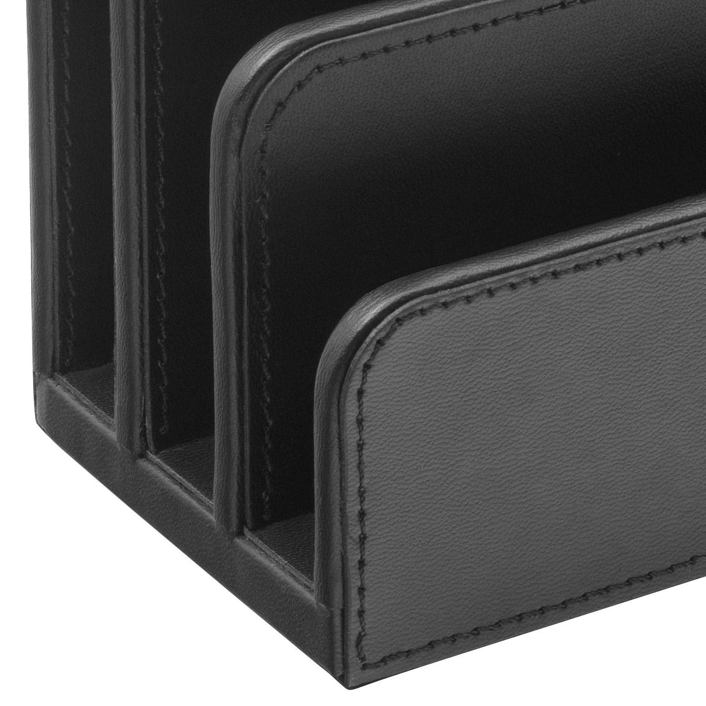 OSCO Black Faux Leather Letter Holder | Mail Sorter | Post Rack | Envelope Organiser | Document Stand | Desk File Storage | Display Slots | H14 x W17.5 D10 cm |