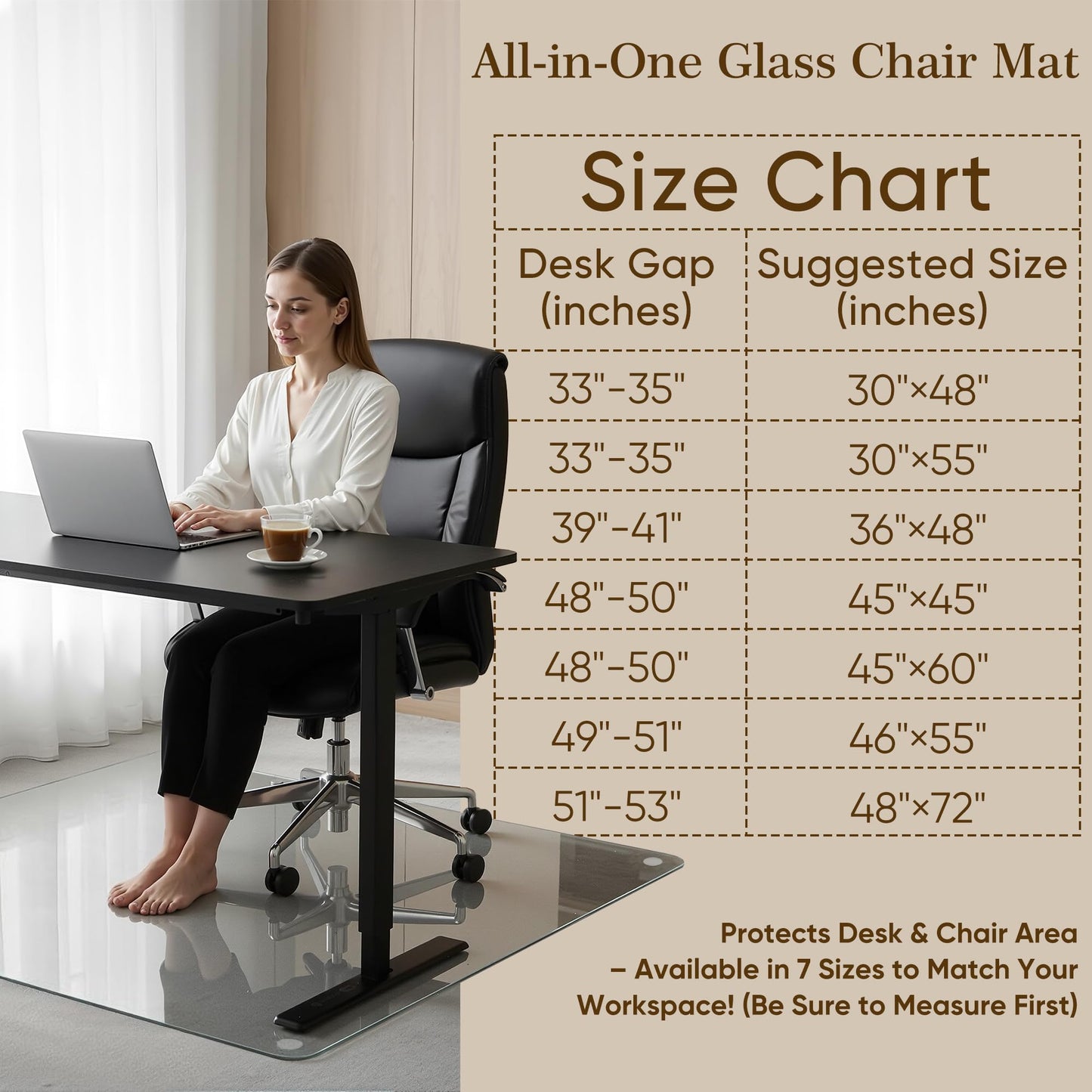 Homsion 36"x48" Tempered Glass Office Chair Mat for Carpet & Hardwood Floor, 1/6" Thick Clear Floor Protector Desk Chair Mat with Rounded and Polished Edges
