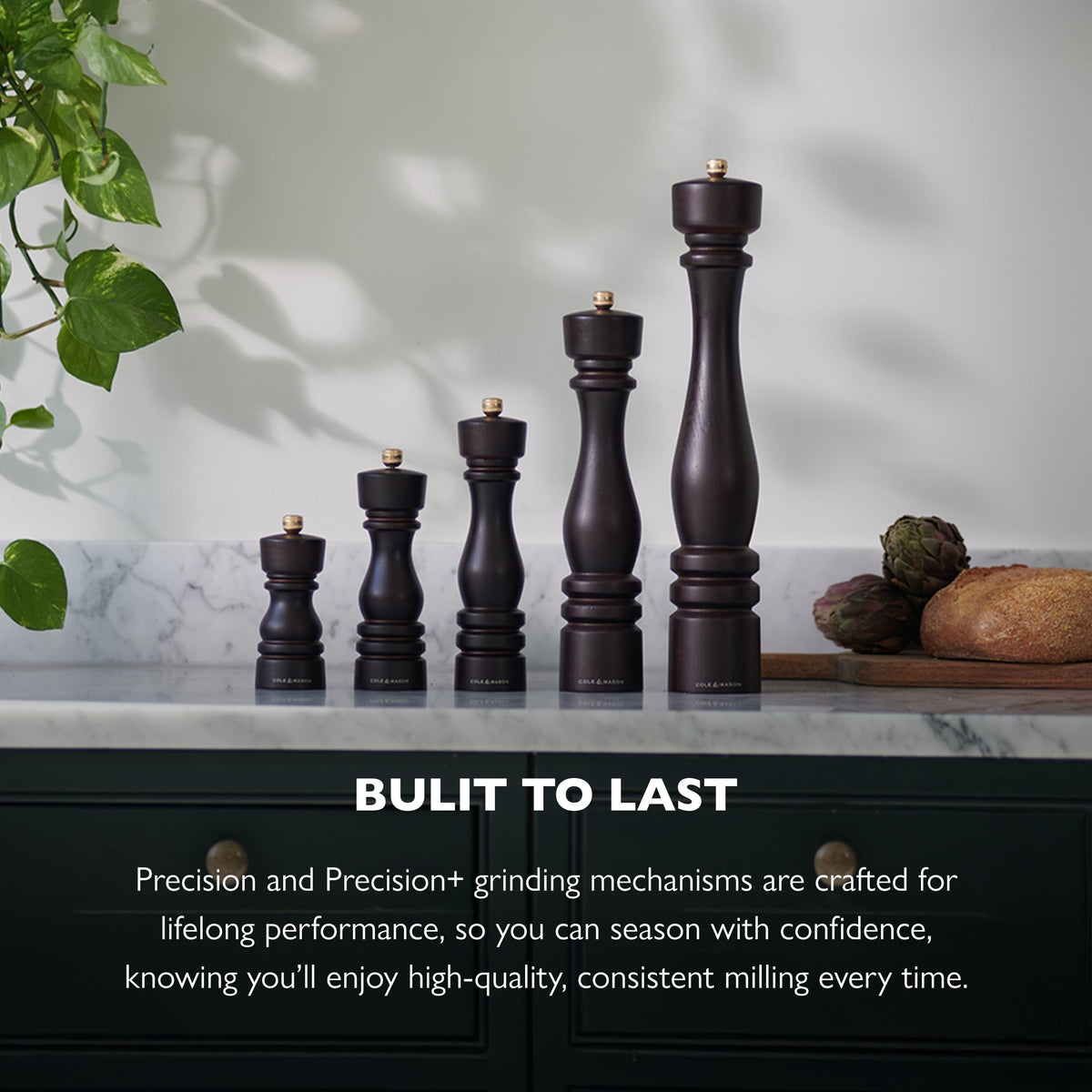 Cole & Mason London Refillable Spice Mill - Kitchen & Home Accessory - Salt & Pepper Grinder Set - Salt Mill with Ceramic Mechanism - Pepper Mill with Carbon Steel Mechanism - 8", Chocolate Wood