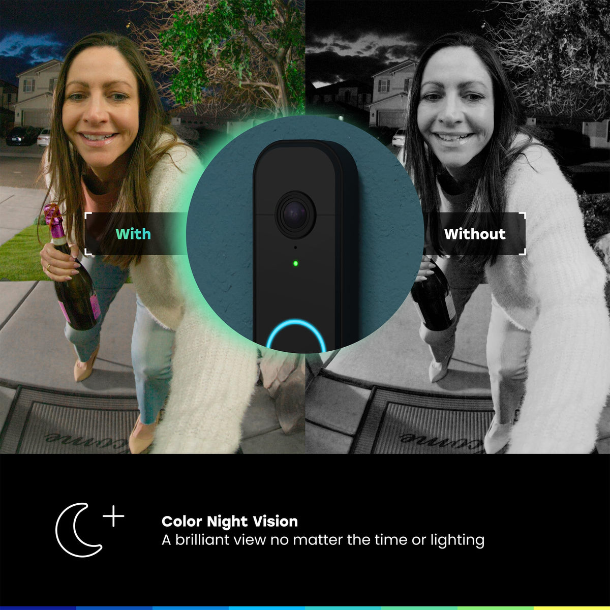 Chamberlain myQ Video Doorbell | 2K Camera, Battery/Wired, Color Night Vision, Live with 2-Way Talk, Motion Detection & Real-Time Alerts, 150 Deg Wide View, Black