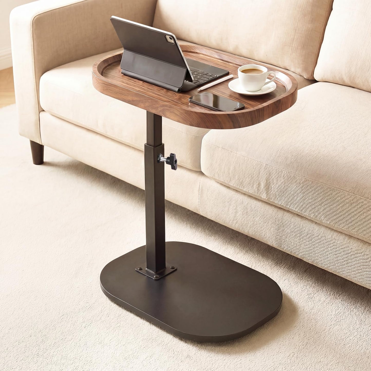 Eansstofars Adjustable Height TV Dinner Tray Table for Eating, 360°Swivel Small C Shaped End Side Table for Living Room, Bedroom,Hospital, Couch Armrest Table that Slide Under Sofa, Bed, Desk