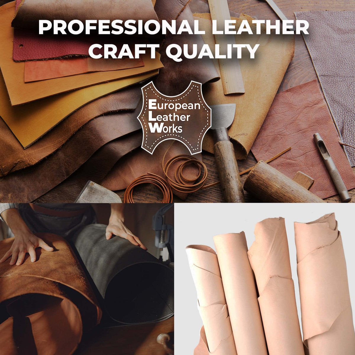 ELW 2-3 oz (1-1.4mm) Thickness Weight 8"x8" Vegetable Tanned Leather Cowhide Grade AB Full Grain Leather for Tooling, Carving, Engraving, Molding, Embossing, Stamping, & Dyeing