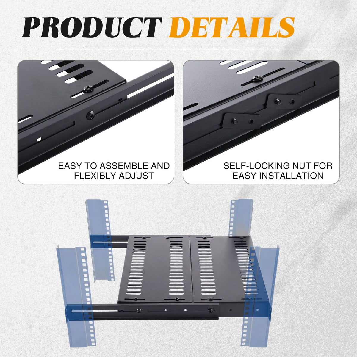 BreezeHug 1U Server Rack Shelf, 4-Post Adjustable Ventilated Rack Mount Tray, 19 Inch Universal Shelf with 16''-31" Adjustable Depth for Network Equipment Server Cabinet, Black