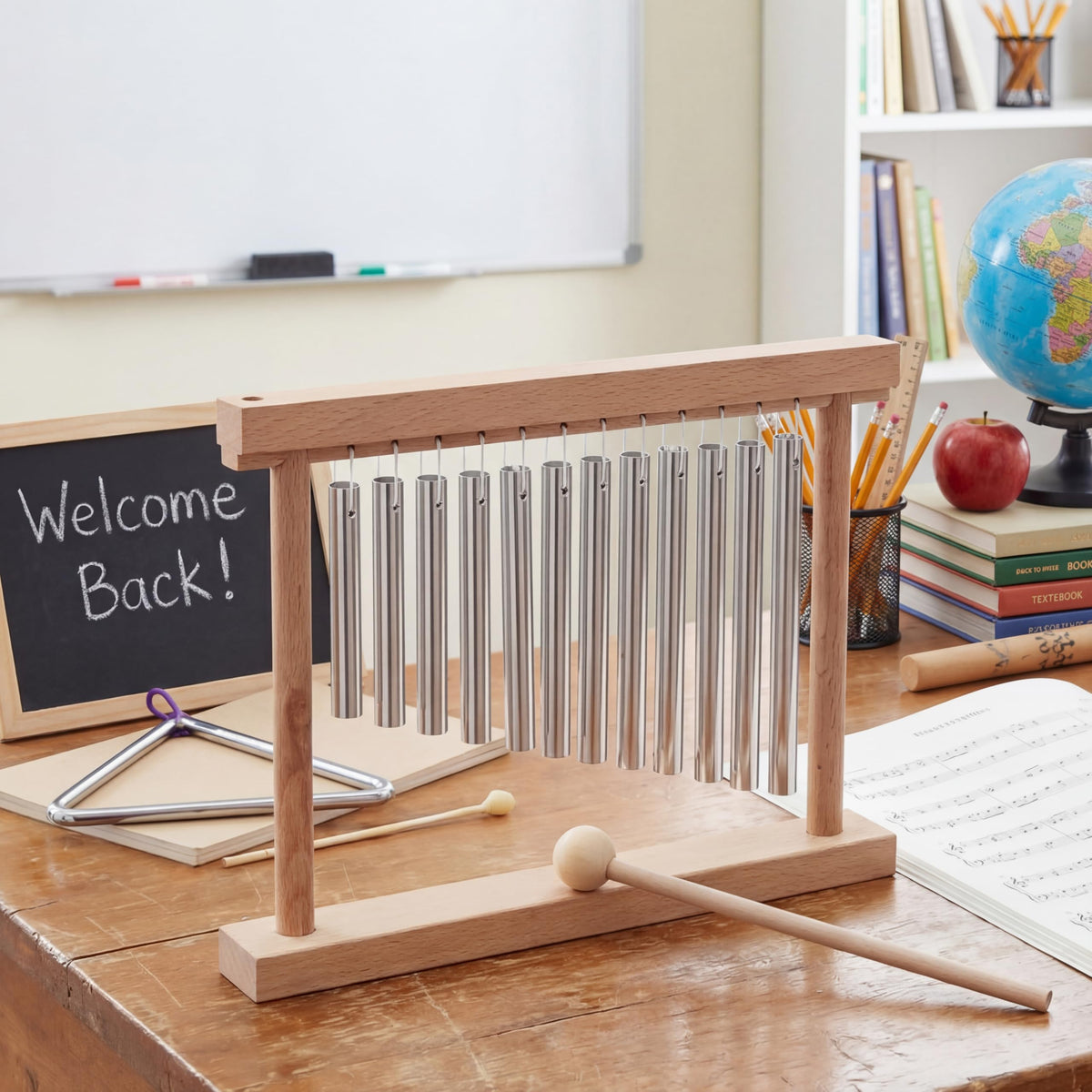 ElaraBerry Classroom Chime for Attention Wooden Desk Meditation Wind Chime Bell with Mallet Teaching Aid Calm Down Signal for Teachers Quiet Management Tool Musical Percussion Instrument for Ornament