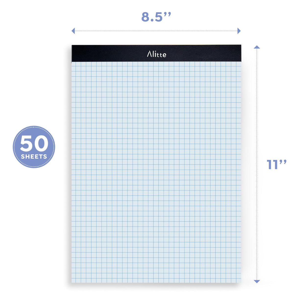 Alitte Graph Paper Pad, Pack of 3, White Letter Size - 4x4 Quad Grid Paper, With Blue Lines - Easy-Tear Perforations, 11x8.5 Cardboard Backing - Graph Notepads for School, Office -50 Sheets per Pad