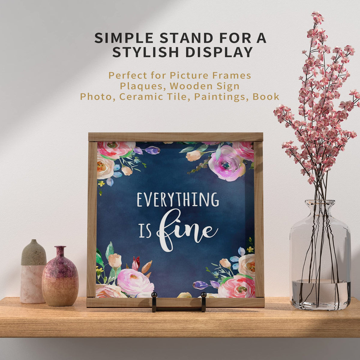 6 Inch Metal Square Picture Frame Easel Stands for Plates, Photos, Decor (Black, 2 Pack)